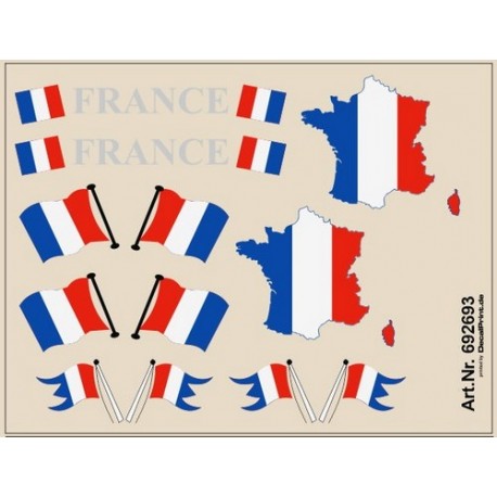 Planche de décalcomanies Drapeaux tricolores et Carte de France