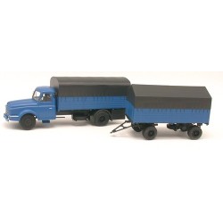 Willeme LD 610 camion + remorque bâchée (version neutre en bleu à ridelles hautes et bâches différentes)