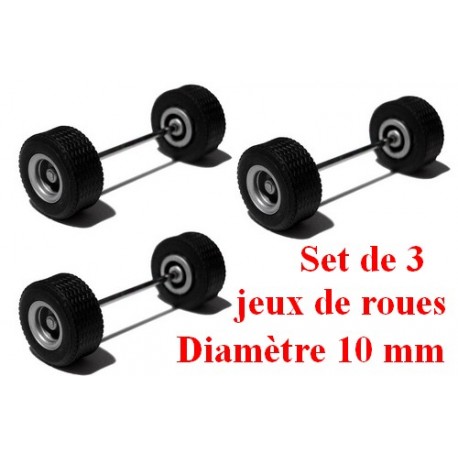 Set de 3 jeux de roues gris alu pour Megatrailer (diamètre 10 mm - largeur 5 mm)