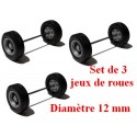 Set de 3 jeux de roues pour remorques et semi gris alu (diamètre 12 mm)