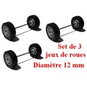 Set de 3 jeux de roues larges gris alu (diamètre 12 mm)