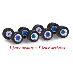 Set de 5 jeux de roues pour tracteur routier à pneus larges avants (jantes chromées et moyeu bleu)