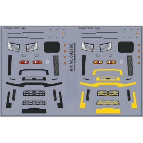 Planche de décalcomanies pour Renault T (marquages jaune et noir)