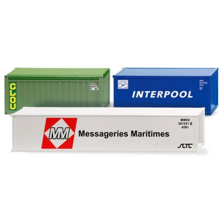 Set de 3 containers : 2x20' "Clou" & "Interpool" - 40' "Messageries Maritimes"