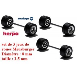 Set de 3 jeu de roues jumelées jumbo chromées Meusburger (diamètre 8 mm)