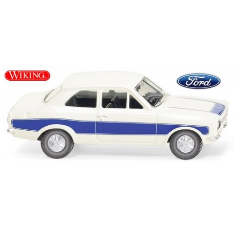 Ford Escort Mark I 2 Portes (1968) blanche à bandes bleues