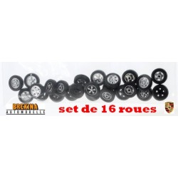 Set de 16 roues pour Porshe 911  (jantes et pneus) - diamètre: 6 mm - taille : 2 mm
