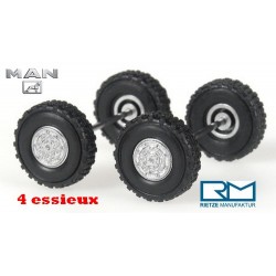 Set de 4 essieux équipés de roues tout terrain (pour Man) - diamètre : 12 mm et taille : 3,5 mmet semi-rqe à 3 essieux