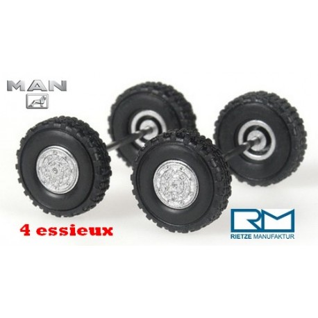 Set de 4 essieux équipés de roues tout terrain (pour Man) - diamètre : 12 mm et taille : 3,5 mmet semi-rqe à 3 essieux