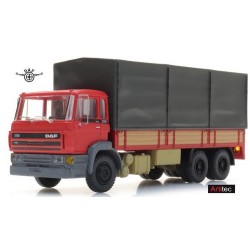 Daf F2100 (1987) camion plateau à ridelles bâché 6x4 (cabine rouge)