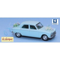 Peugeot 204 berline 4 portes (1968) bleu pastel "Vive les Mariés" - Boite PC