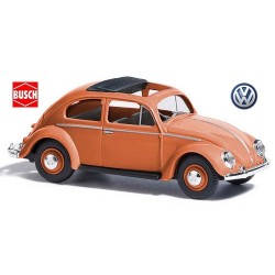 VW Cox à toit ouvert orange corail (version 1955 avec fenêtre arrière ovale)
