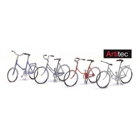 Set de 4 vélos de ville- en métal photo-découpé, peint et monté