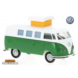 VW T1b Camping-Car vert et blanc (Toit déployé) - 1960