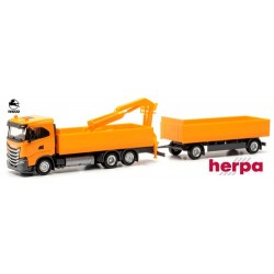 Iveco S-Way ND camion + remorque plateau & grue (pour transport de matériaux) orangefrigorifique "H.P. Therkelsen" (DK)