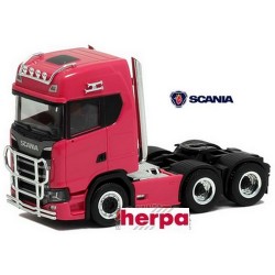 Scania CS 20 HD Tracteur solo caréné 6x2 rose avec rampe de feux et pare-buffles chromés
