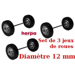 Set de 3 jeux de roues avants gris alu (diamètre 12 mm)