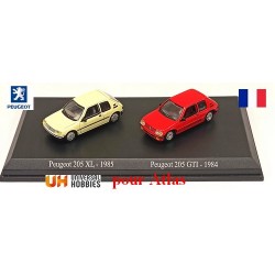 Set de 2 Peugeot 205 :  XL 3 Portes crème 1985 & Gti rouge 1984 (UH pour Atlas)