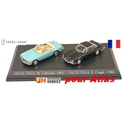 Set de 2 Facel Vega : cabriolet III (1963) bleu clair - coupé II (1961)  noir (UH pour Atlas)