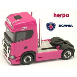 Scania CS 20 HD Tracteur solo caréné 4x2 rose avec rampe de feux et pare-buffles chromés