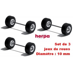 Set de 3 jeux de roues chromées pour Megatrailer (diamètre 10 mm - largeur 5 mm)