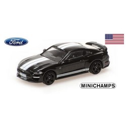 Ford Mustang coupé 2018 noire à bandes blanches