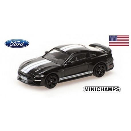 Ford Mustang coupé 2018 noire à bandes blanches
