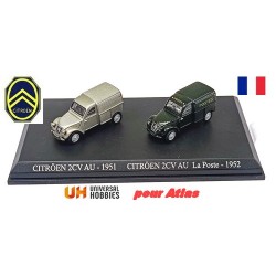 Set de 2 Citroen 2CV fourgonnettes AU :  grise (1951) et La Poste (1952)  - UH pour Atlas