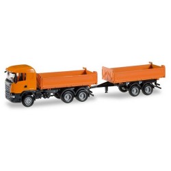 Scania R 13 camion 6x6 + rqe benne auto-portante orange